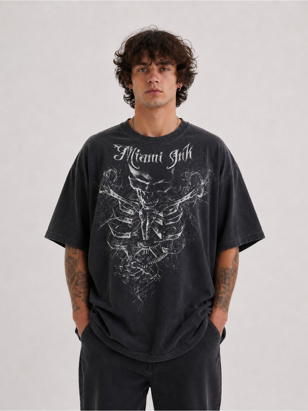 Miami Ink Y2K Graphic Short-Sleeve Shirt -  Black